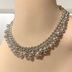 Ann Taylor Silver Ball Cluster Chain Linked Necklace Chunky Signed